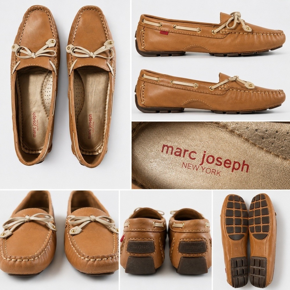 Marc Joseph New York Womens Tan Leather Driving Loafers Bow Detail Size 9